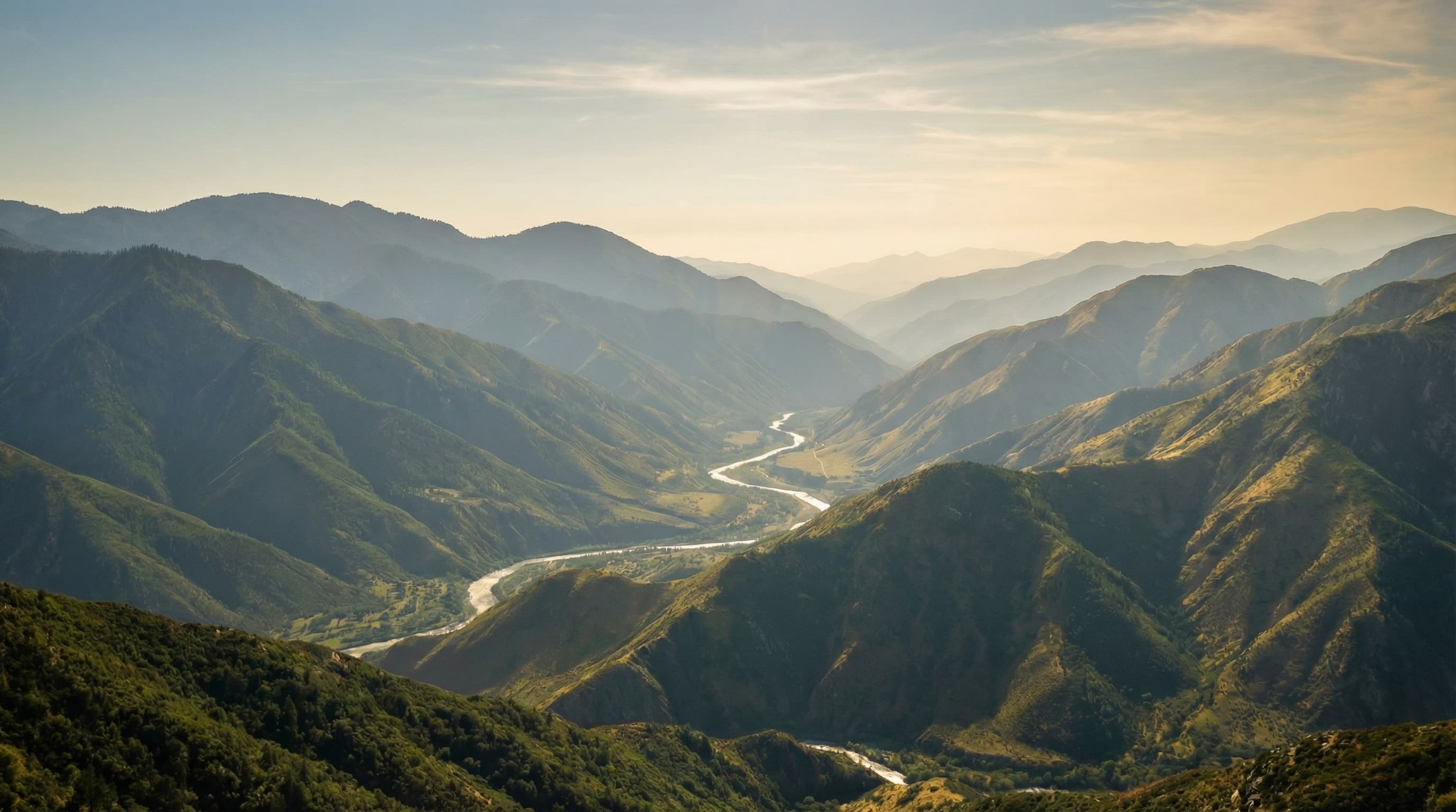 Mountain river valley after