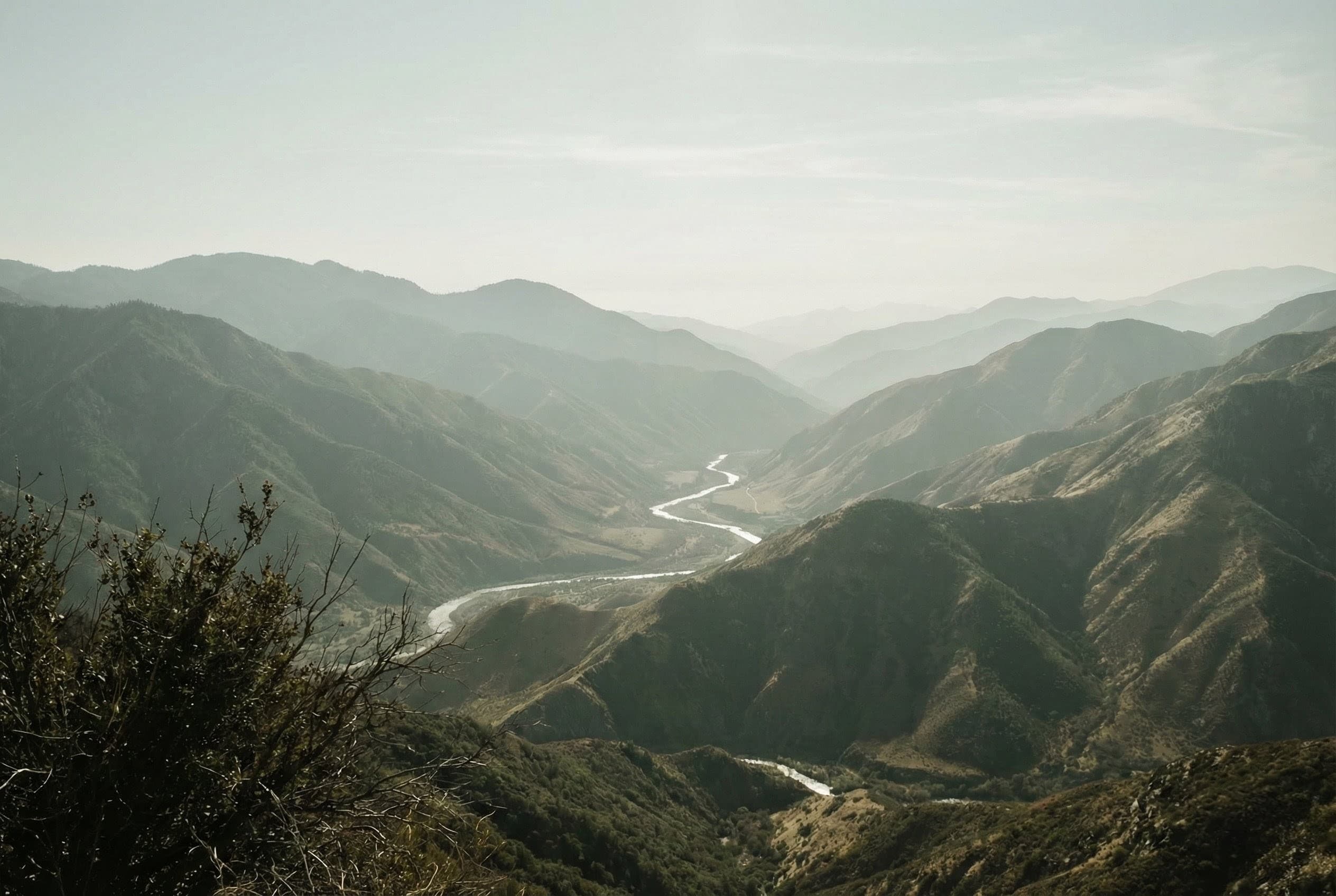 Mountain river valley before